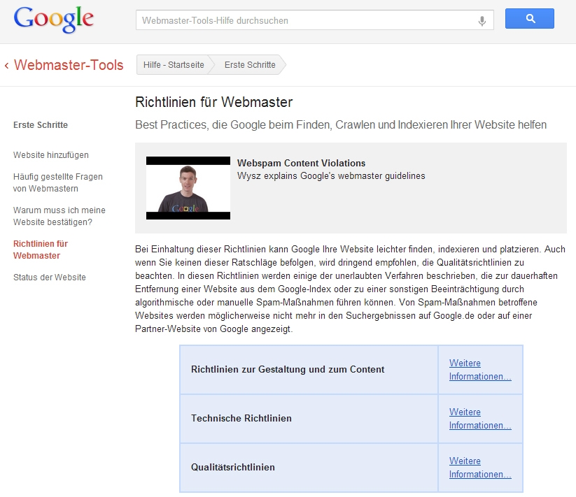 Google - Richtlinien für Webmaster