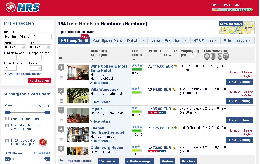 HRS Hotelsuche Hamburg 30.11.2012