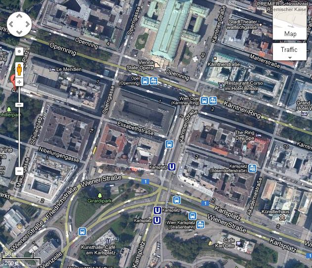 Wien, 1. Bezirk: In einem Innenstadt-Palais zwischen der Elisabeth- und Friedrichstraße entsteht ein neues Motel One (Screenshot: Google Maps)