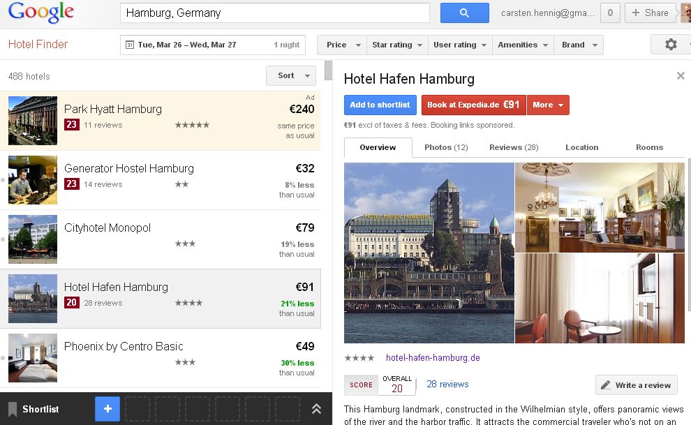 Google Hotel Finder - Hamburg - Anfang Mai - Screenshot vom 13.03.2013, 21.10h