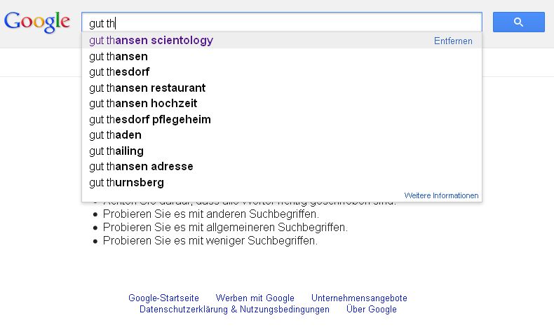 Google Autocomplete bei Seminarhotel Gut Thansen