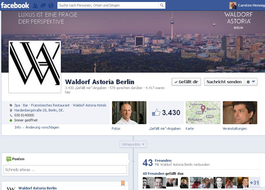 Waldorf Astoria Berlin - Facebook Fanpage