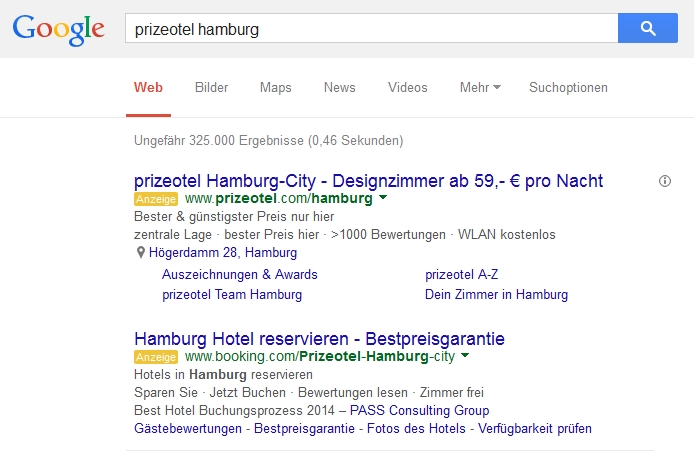 Brand Bidding Booking.com - Prizeotel Hamburg