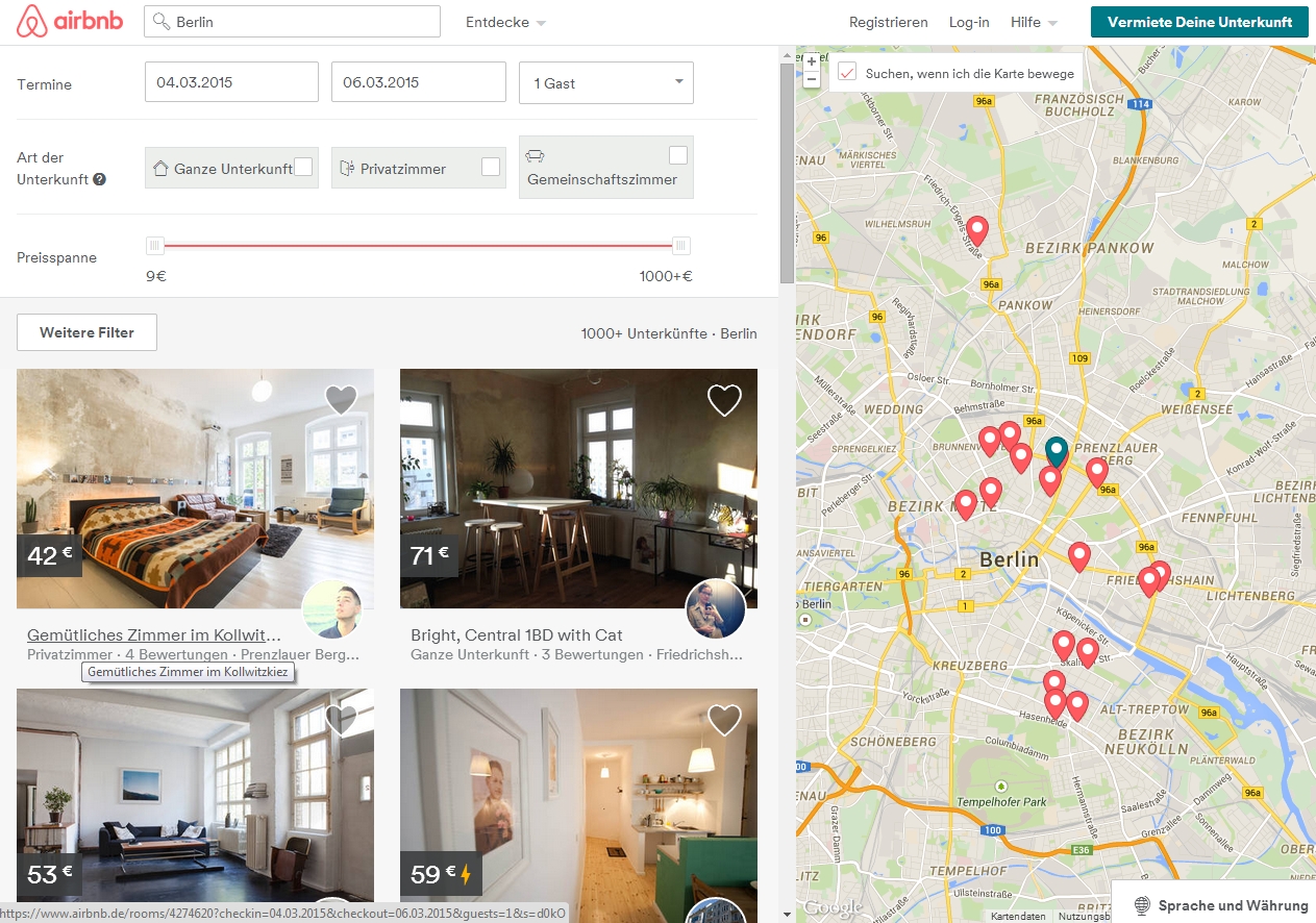 Airbnb-Angebote zur ITB Berlin 2015
