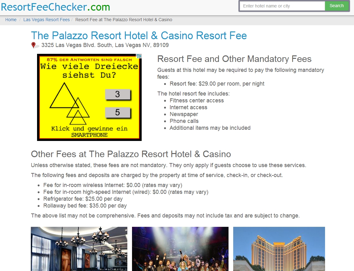 Resortfeechecker.com - Palazzo Las Vegas