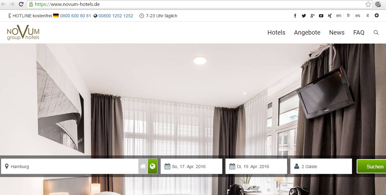 Novum Hotels setzt seit Jahren auf Https-Verschlüsselung bei Zimmerbuchung (Screenshot: novum-hotels.de)