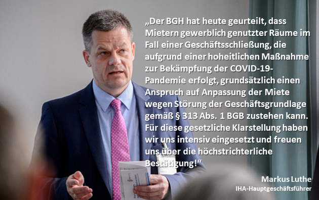 Statement von Markus Luthe zum BGH-Urteil zur Mietzahlungspflicht bei coronabedingter Geschäftsschließung